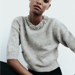 Zara Grey Rhinestone Sweater NWT XL